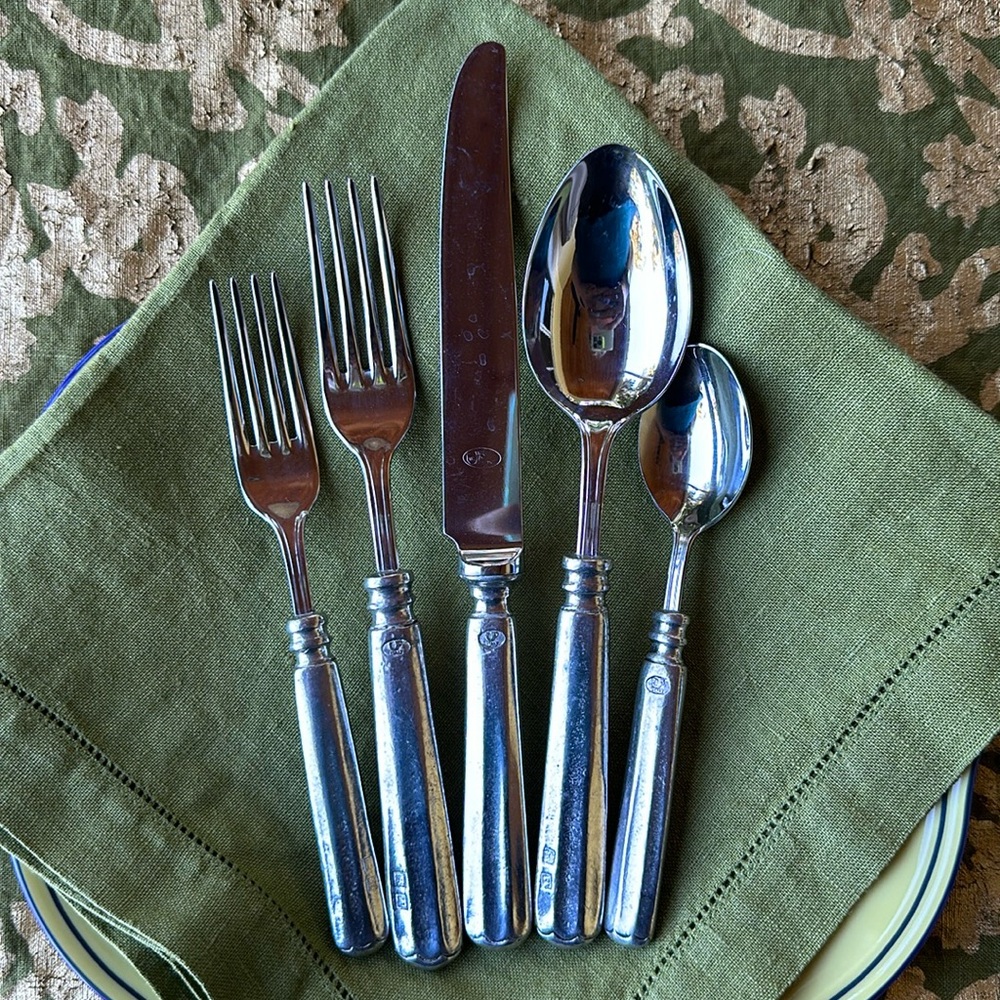 (2)Williams Sonoma Alton Valpeltro Pewter & Stainless Flatware (2) place setting